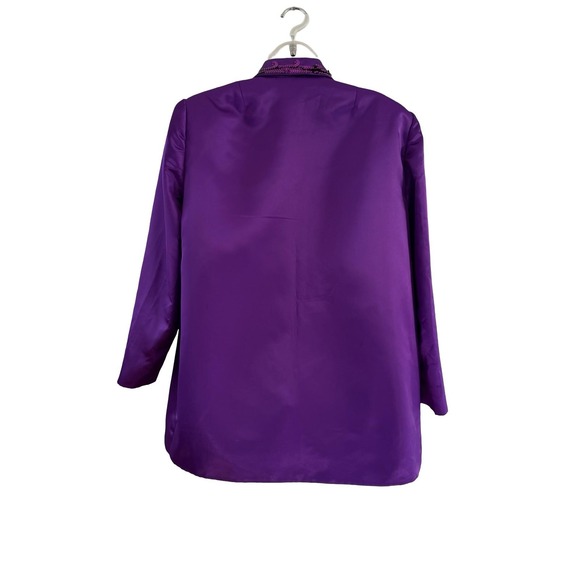 Saks Fifth Avenue Jacket Womens Large Purple Sequin Trim Shawl Collar Open Front - Picture 2 of 16